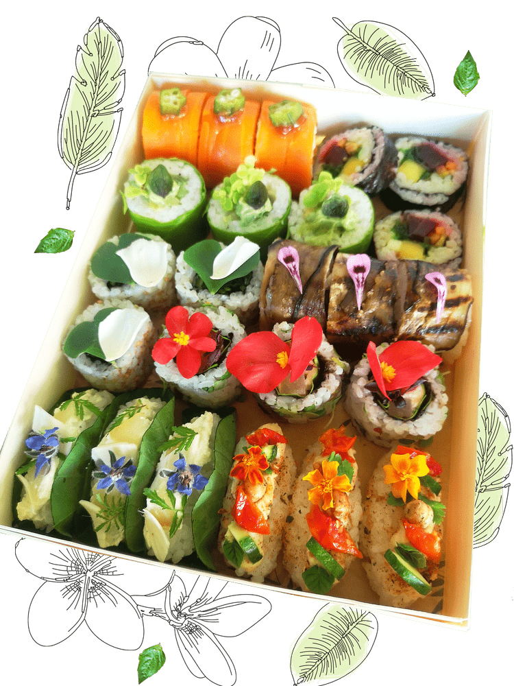 Assortiment végétal de sushis, makis et rolls YUZU VEGE produits frais